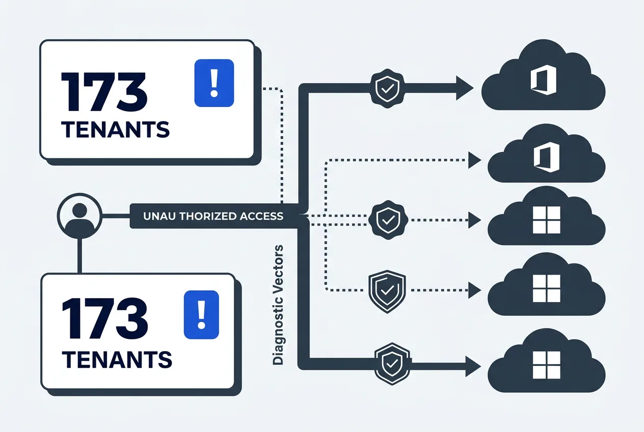 Technical vector infographic detailing the token harvesting incident across cloud tenants.