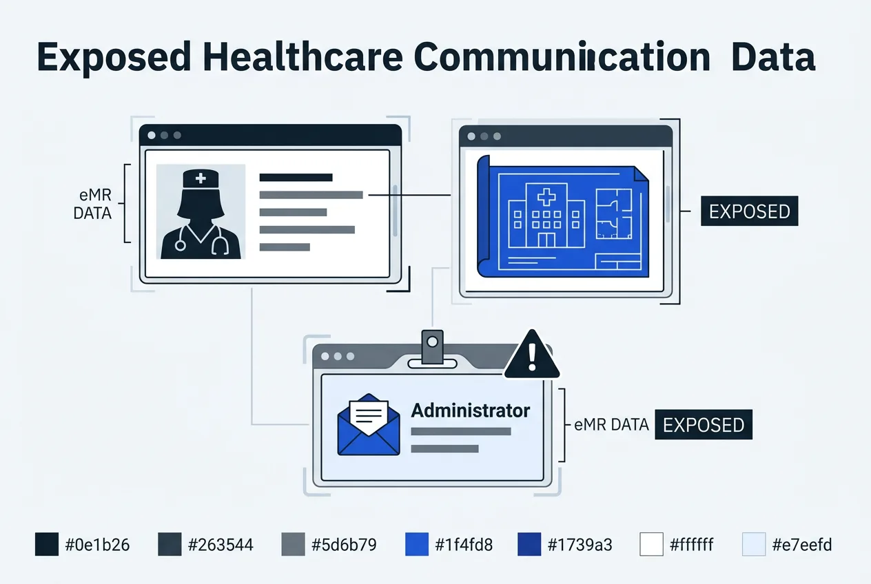 Technical vector diagram categorizing exposed healthcare worker and administrator data in the EnTouch breach.
