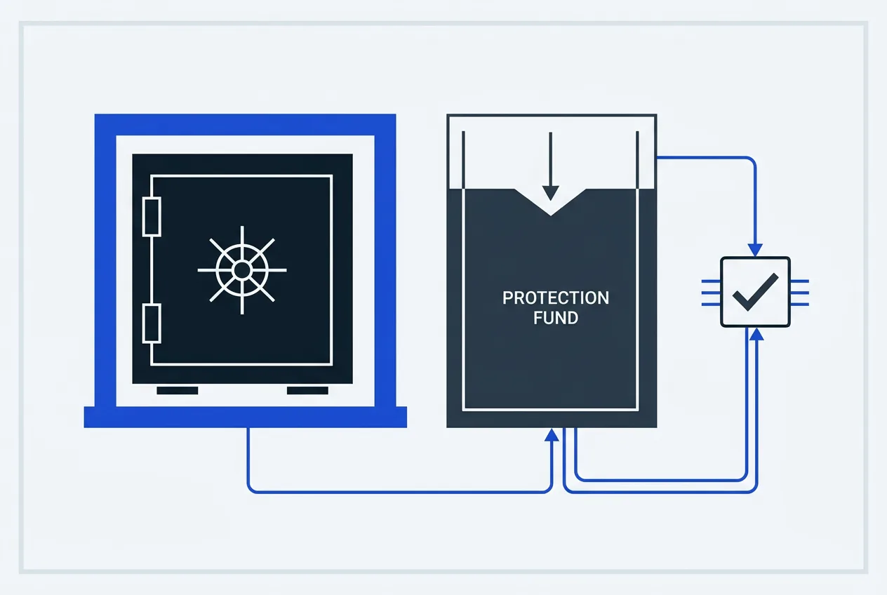 Technical blueprint diagram of Bitget user protection fund shielding customer balances.