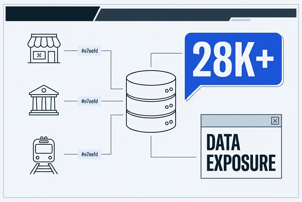 Infographic blueprint diagram showing customer sector impact and exposed email records from Cuenote FC.