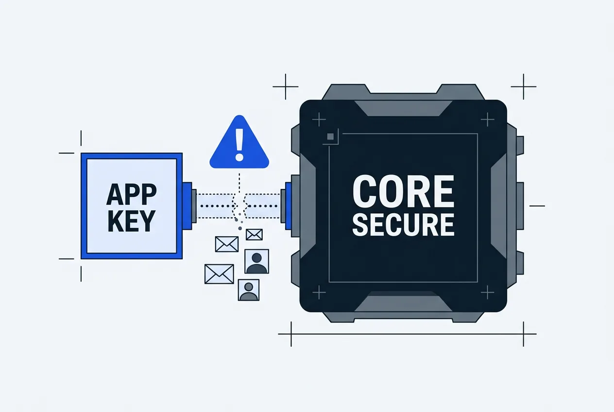 Diagram showing third-party app vulnerability leaking data from a secure e-commerce core system.