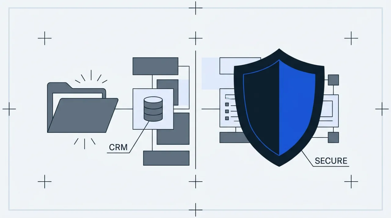 Editorial vector blueprint illustrating the Genesys internal CRM incident and isolated core platform.