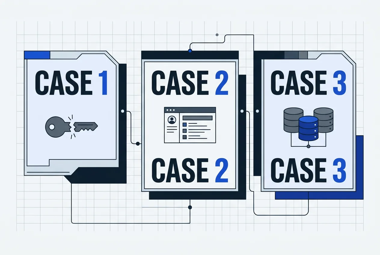 Vector infographic diagram comparing three credential breach incidents across one month.