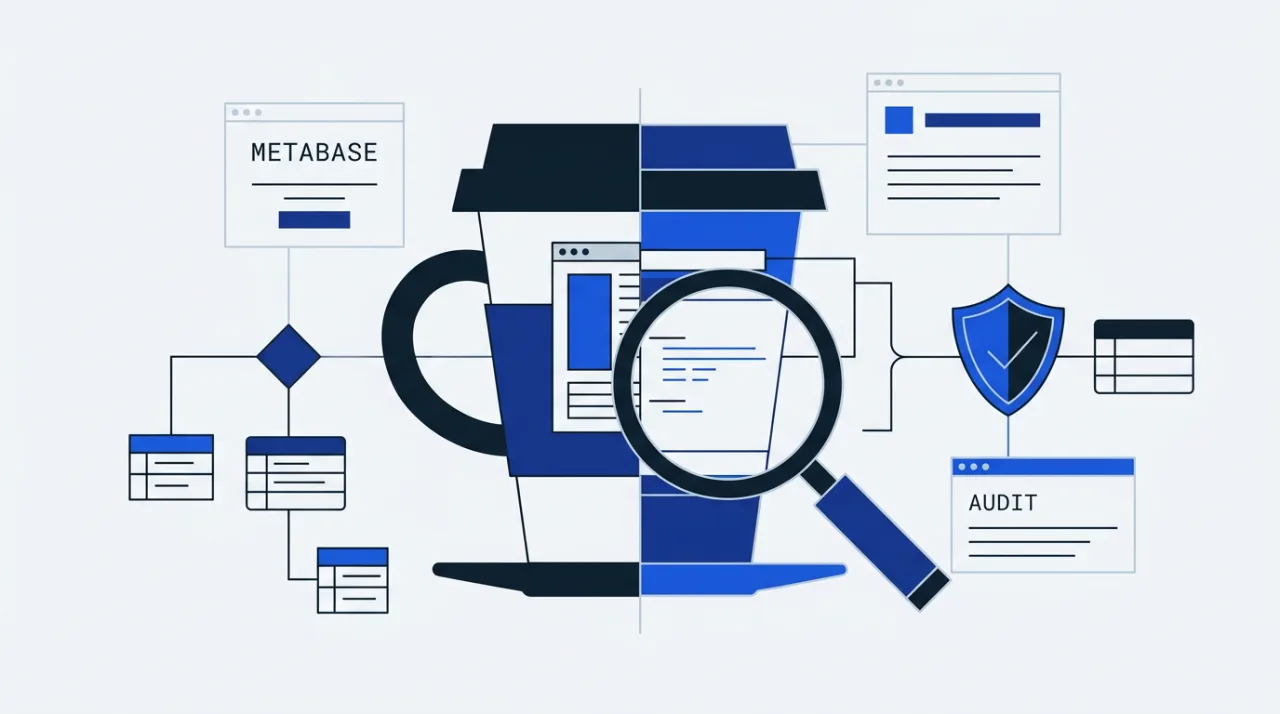 Fore Coffee Metabase data access security review editorial blueprint illustration