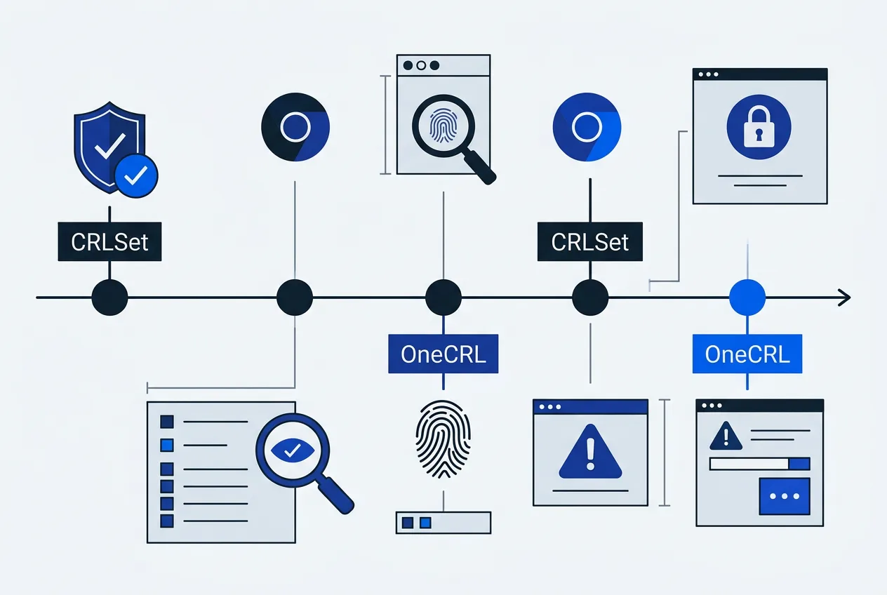Editorial infographic timeline tracking browser vendors revoking eMudhra intermediate certificates.