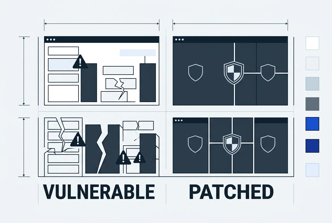 Technical diagram illustrating vulnerable and patched PHP versions and deployment status.