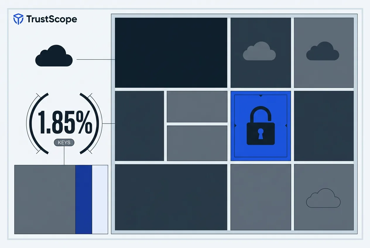 Infographic showing a 1.85 percent workspace impact metric alongside secured API key icons.