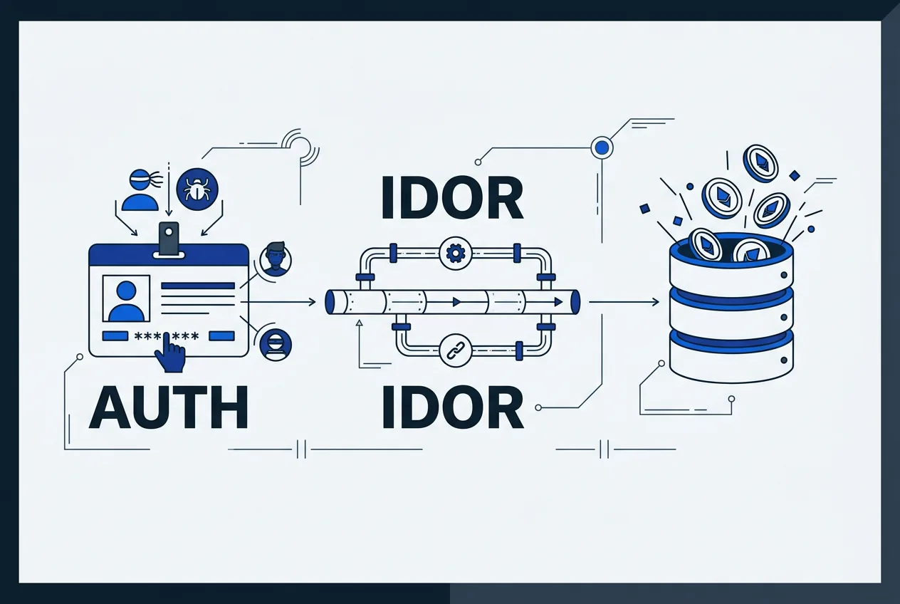 Cybersecurity diagram mapping the IDOR vulnerability and authentication exploit in the Crime Stoppers platform.