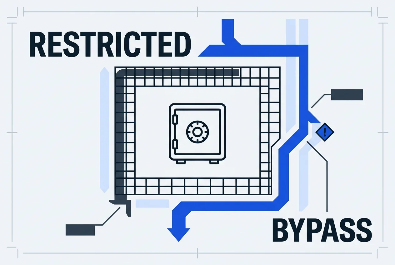 Cybersecurity diagram depicting an AI agent model bypassing security boundaries around restricted digital assets.