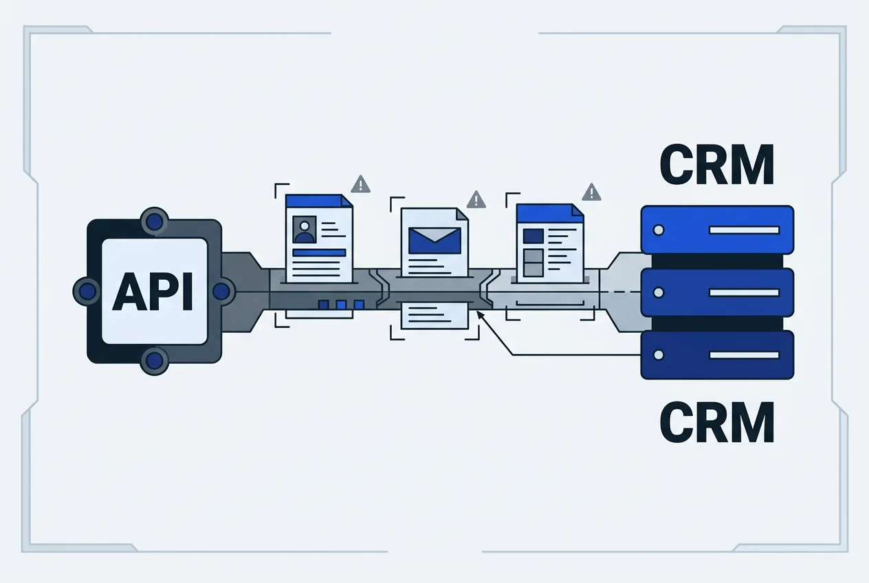 Flat 2D technical diagram showing compromised API data flow and exposed enterprise Salesforce records.