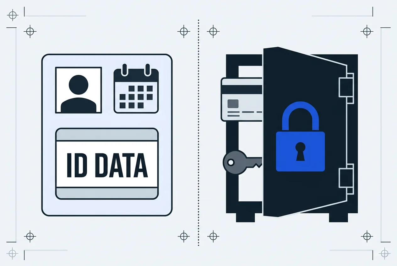 Cybersecurity infographic comparing exposed Medi-Cal patient IDs against shielded financial data.