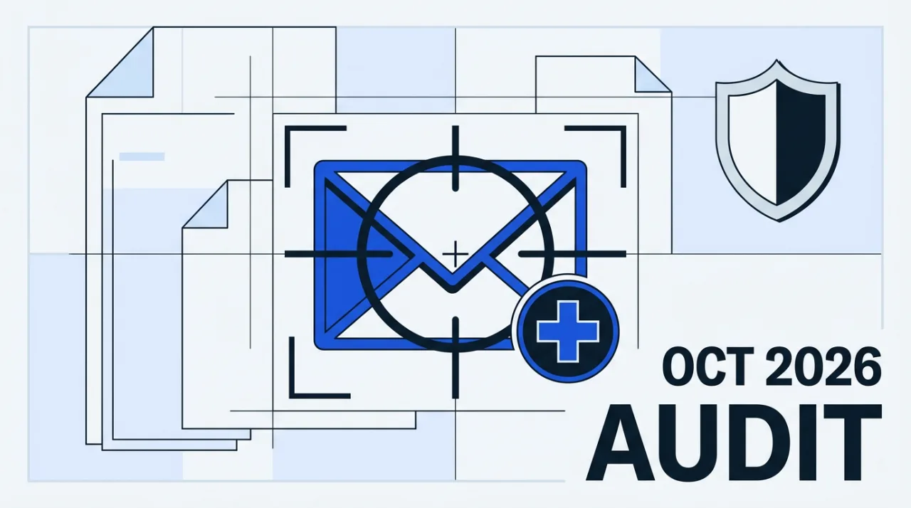 Cybersecurity editorial blueprint illustration analyzing Fisher & Paykel Healthcare employee email breach
